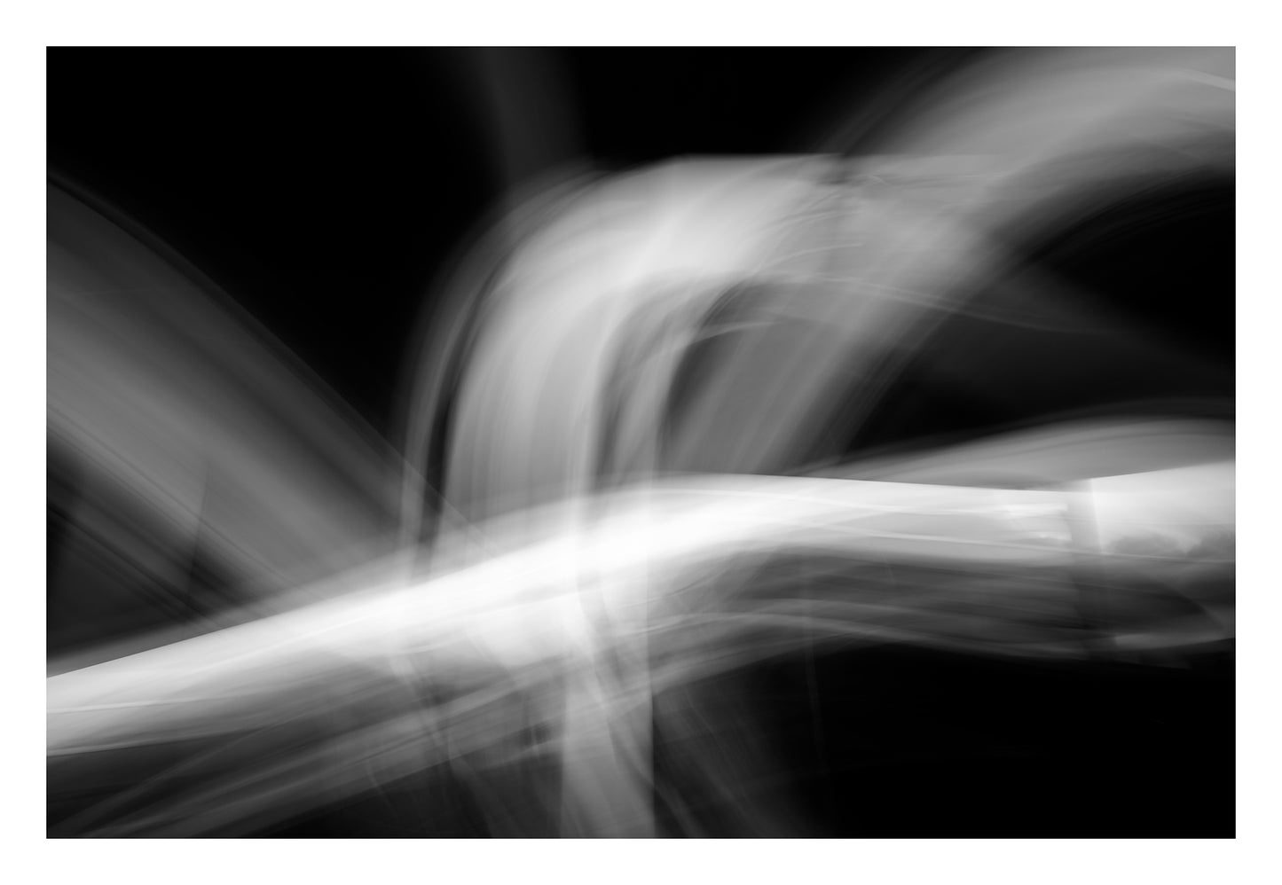 Dancing into the Light 7889v3 - 104x74cm, fine art black and white print of luminous light trails in motion, limited edition by Raymond Mather, ART1.