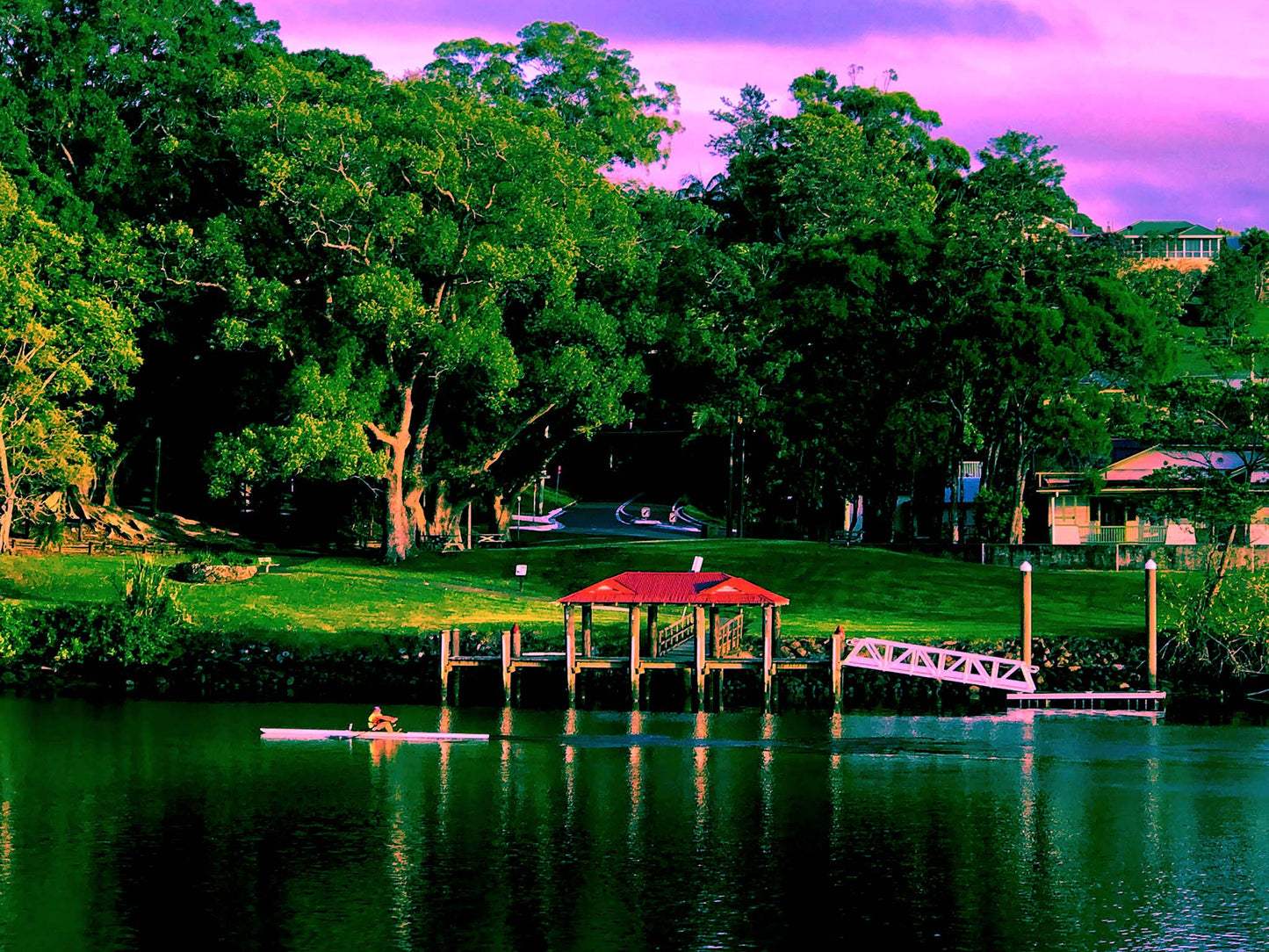 Vivid Country - Murwillumbah - The Daily Drive - River Jetty Rower - 90x67.5cm Horizontal (#197810v13)