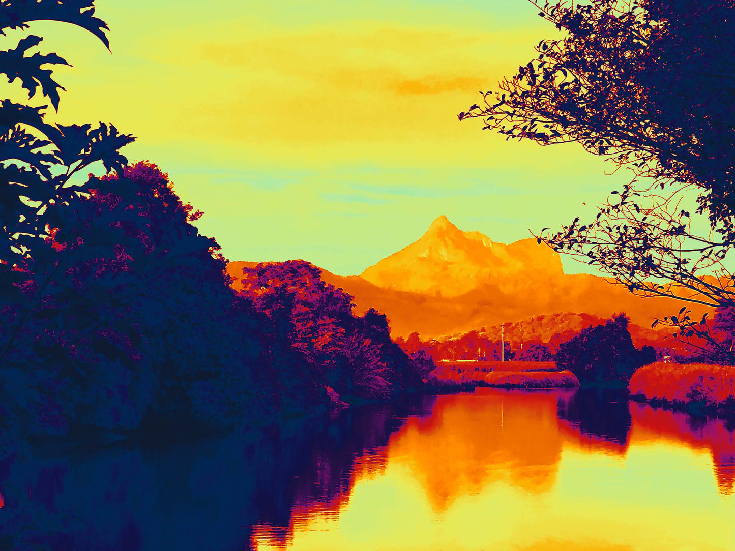 Vivid Country - Murwillumbah - The Daily Drive - Wollumbin Reflection - 90x67.5cm Horizontal (#197905v5b)