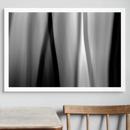 7899v3 - Dancing into the Light 7899v3 - Room View, fine art black and white print of expressive light trail movement, limited edition by Raymond Mather, ART1.