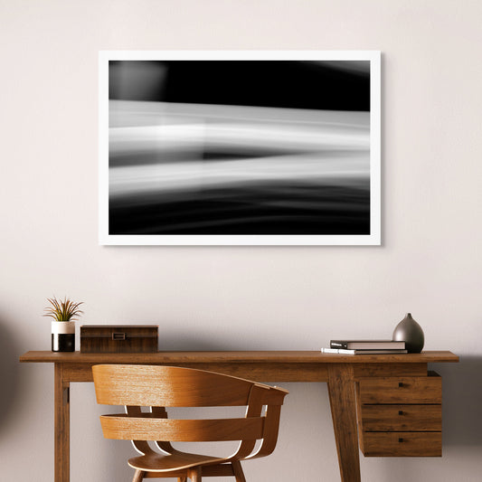 Dancing into the Light 7903v3 - Room View, monochrome light-drawn composition illustrating fluid form, limited edition fine art print by Raymond Mather, ART1.