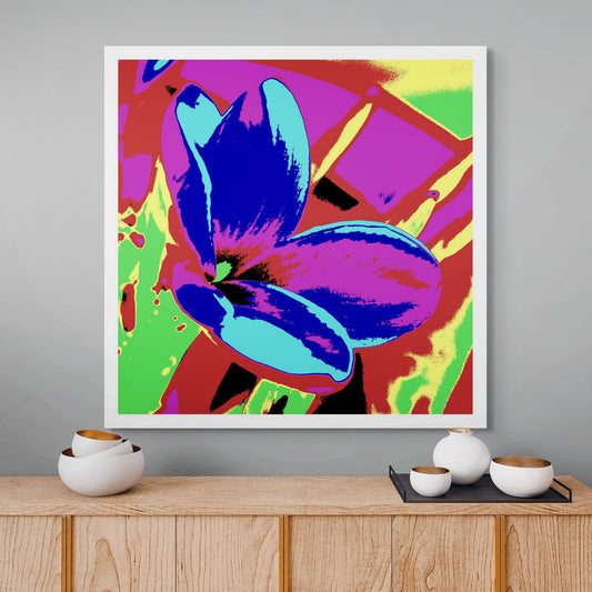 Pop Art Flowers - Frangipani - 207015v215 - Room View, Vivid multicoloured frangipani flower in bright pinks, blues, reds, and greens with bold Pop Art contrast and stylised treatment.