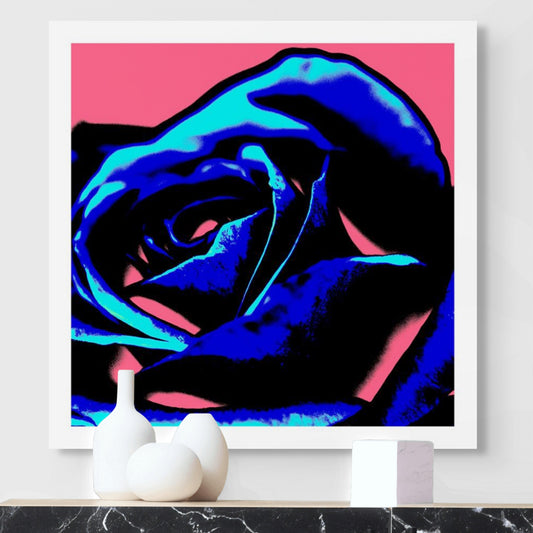 Xtra POP Set - Rose - 253980v6 - Room View, Deep blue rose petals with neon accents on vibrant pink background in bold graphic Pop Art style.