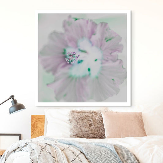 POP Art Collection Flowers - Hibiscus 2178v10a - Room View, delicate hibiscus flower fine art print with soft pastel petals and a minimalist background, limited edition by Raymond Mather, ART1.