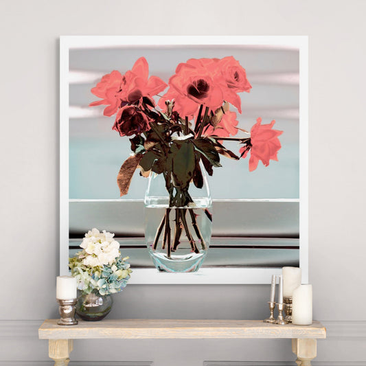 POP Art Collection Flowers - Roses Vase Still Life 20631 - Room View, vibrant roses still life fine art print with bold red and pink flowers in a vase, limited edition by Raymond Mather, ART1.