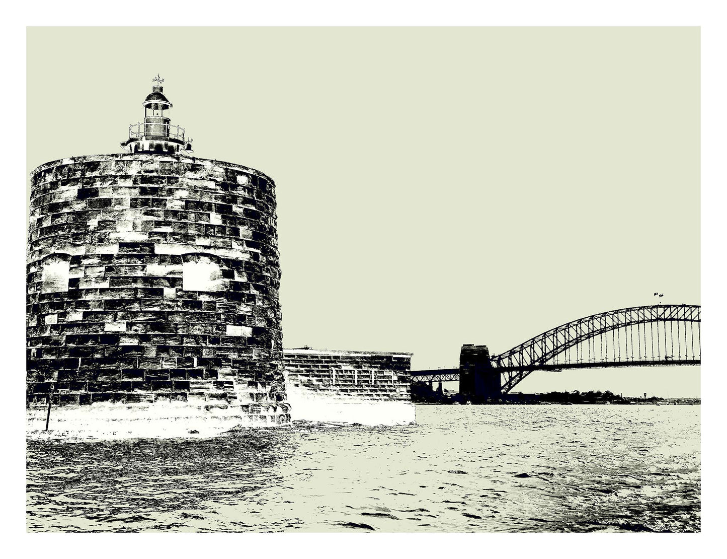 POPscape Sydney - Harbour Pinch Gut 9617v10 - 104x81.5cm, Pop Art style black and white Sydney Harbour Pinch Gut and Harbour Bridge, fine art limited edition print by Raymond Mather.