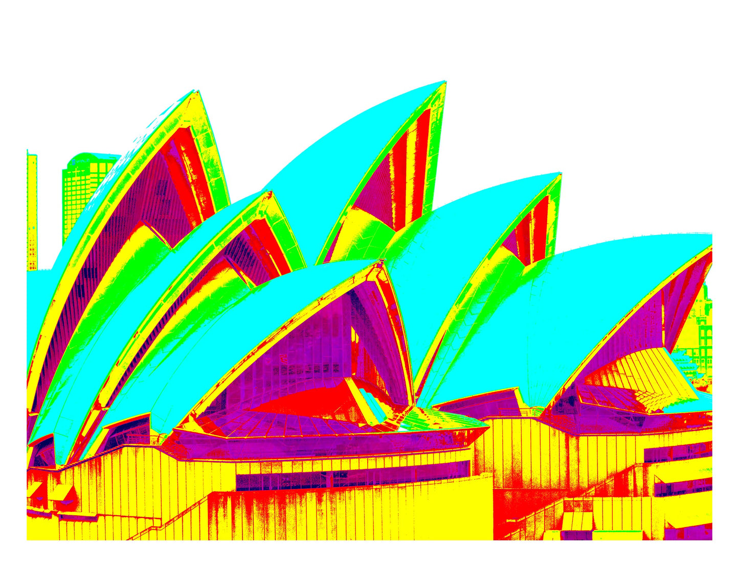 POPscape Sydney - Opera House Sails 0133v109 - 104x81.5cm, bold yellow and cyan Pop Art style Sydney Opera House sails, limited edition print.