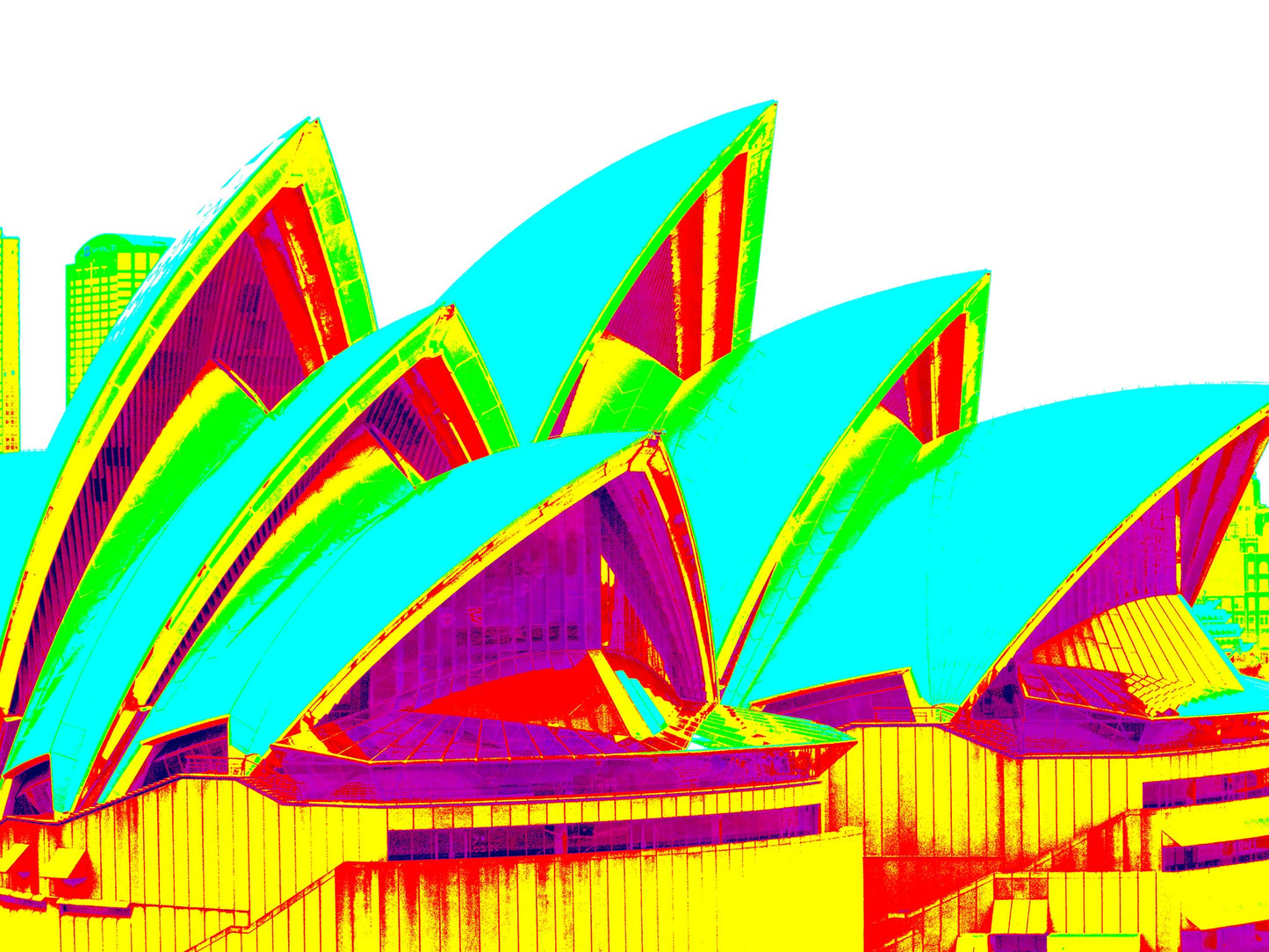 POPscape Sydney - Opera House Sails 0133v109 - 90x67.5cm, bold yellow and cyan Pop Art style Sydney Opera House sails, limited edition print.