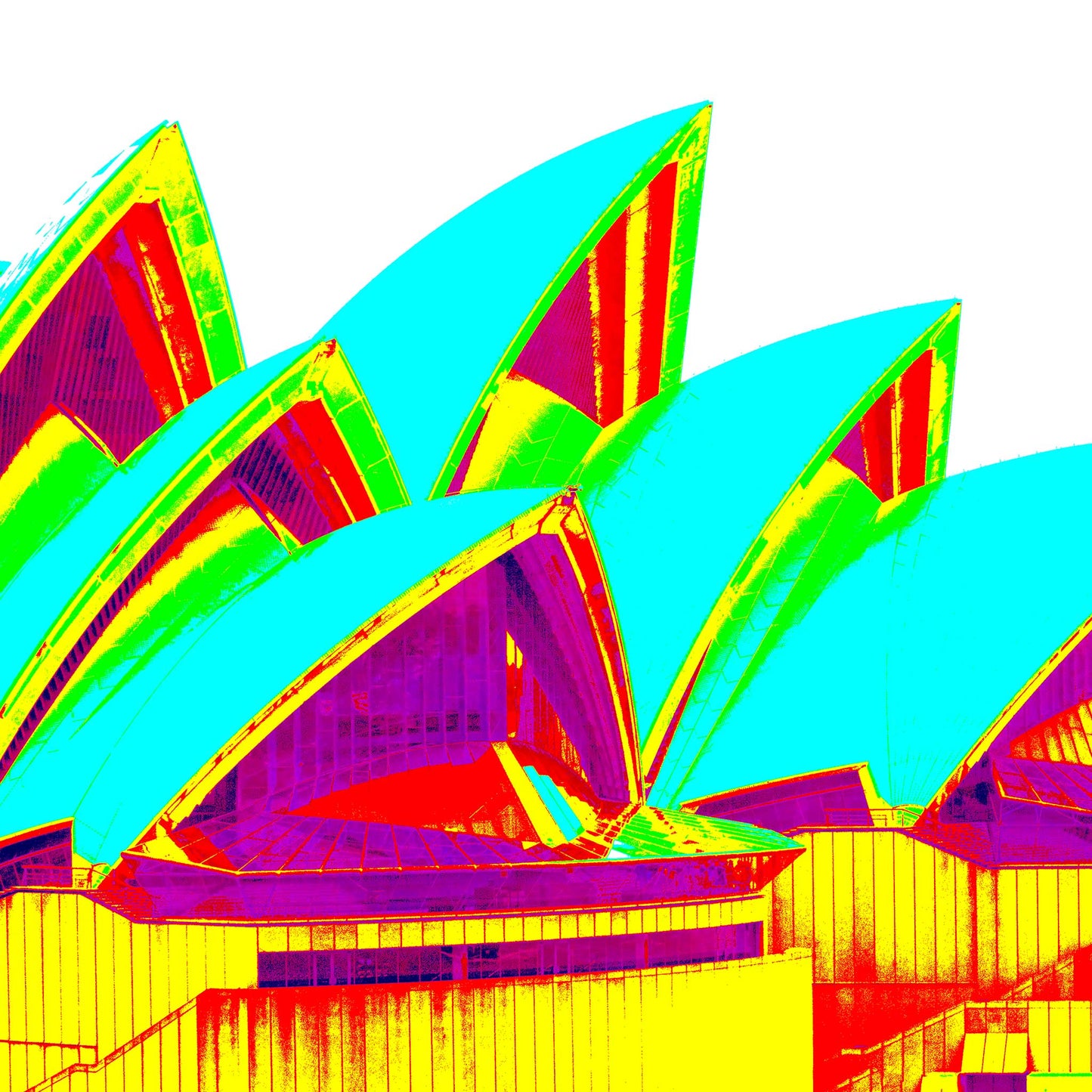 POPscape Sydney - Opera House Sails 0133v109 - Close Detail View, bold yellow and cyan Pop Art style Sydney Opera House sails, limited edition print.