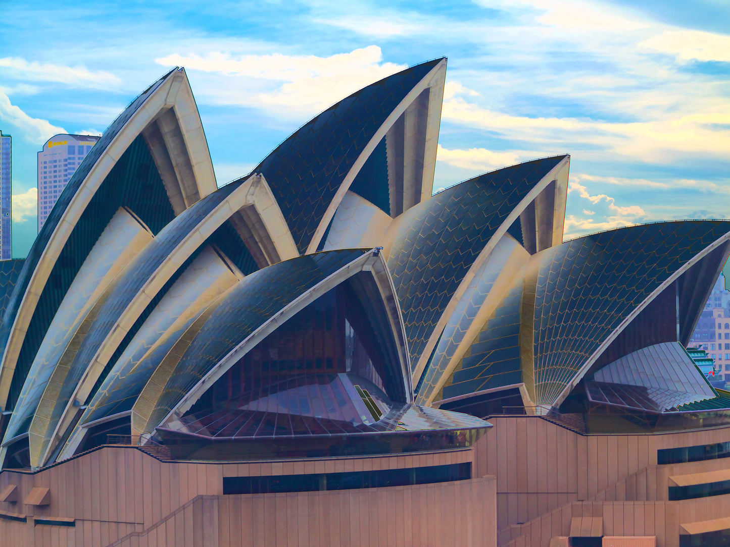 POPscape Sydney - Opera House Sails 0133v43 - 90x67.5cm, vivid blue sky Pop Art style of Sydney Opera House sails, fine art limited edition print.