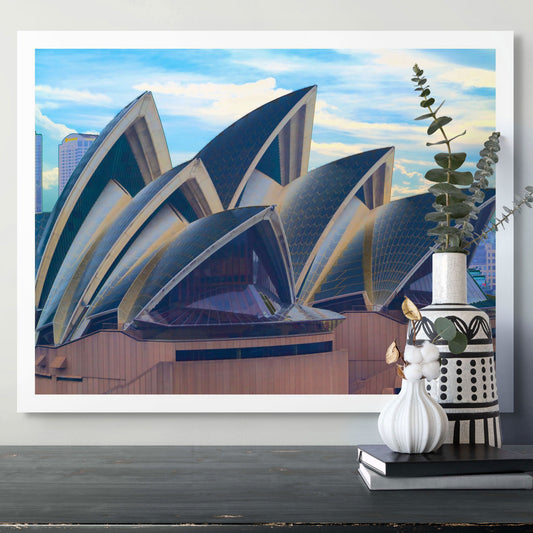 POPscape Sydney - Opera House Sails 0133v43 - Room View, vivid blue sky Pop Art style of Sydney Opera House sails, fine art limited edition print.