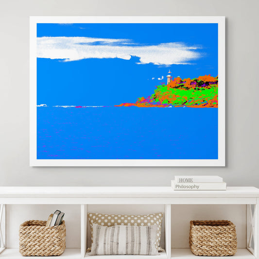 POPscape Sydney - Watsons Bay Lighthouse 3737v20 - Room View, vivid blue ocean backdrop, limited edition fine art print.