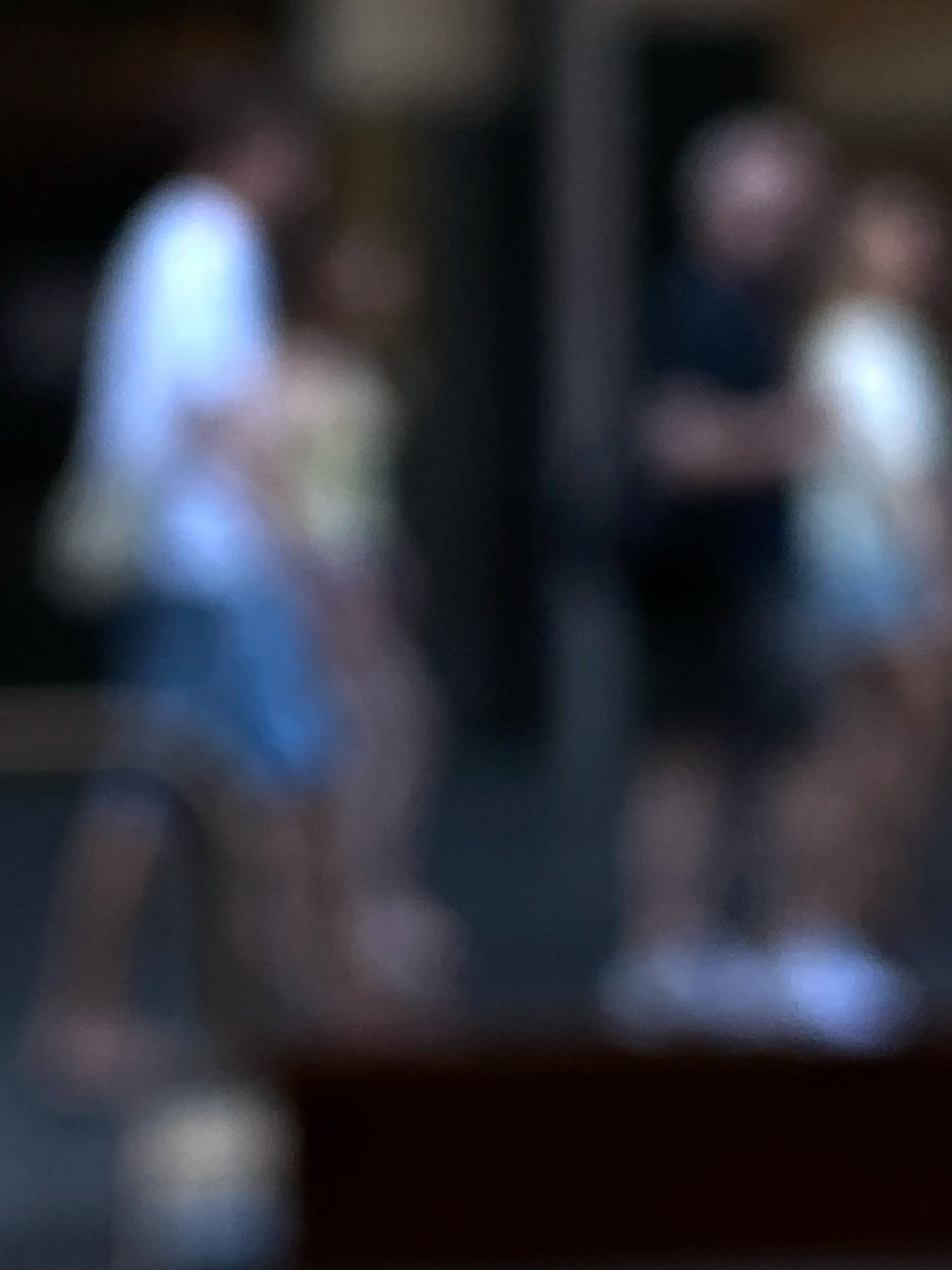 Urban Commute - Series No.1: 0981v1 - 67.5x90cm, a soft focus photograph of five blurred commuters passing through a cool toned city street. Their outlines blend and separate in motion, evoking fleeting connection and urban rhythm. Limited edition fine art print by Raymond Mather.