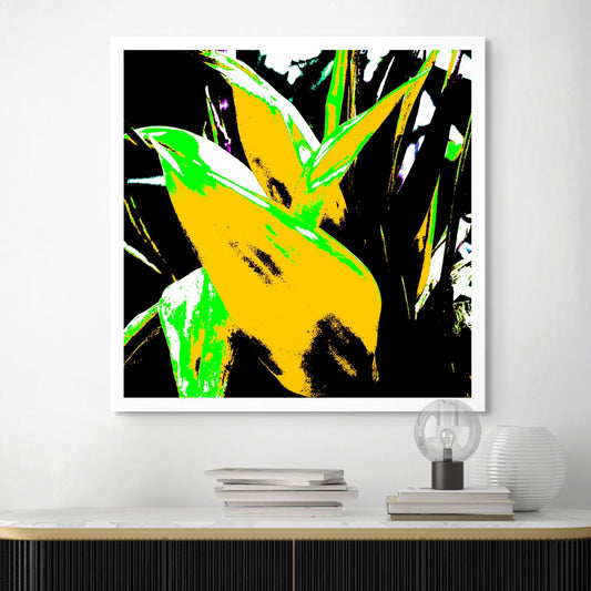 Xtra POP Set - Bird of Paradise - 185937v6 - Room View, Stylised yellow and green tropical leaves with stark black contrasts in vivid Pop Art treatment.