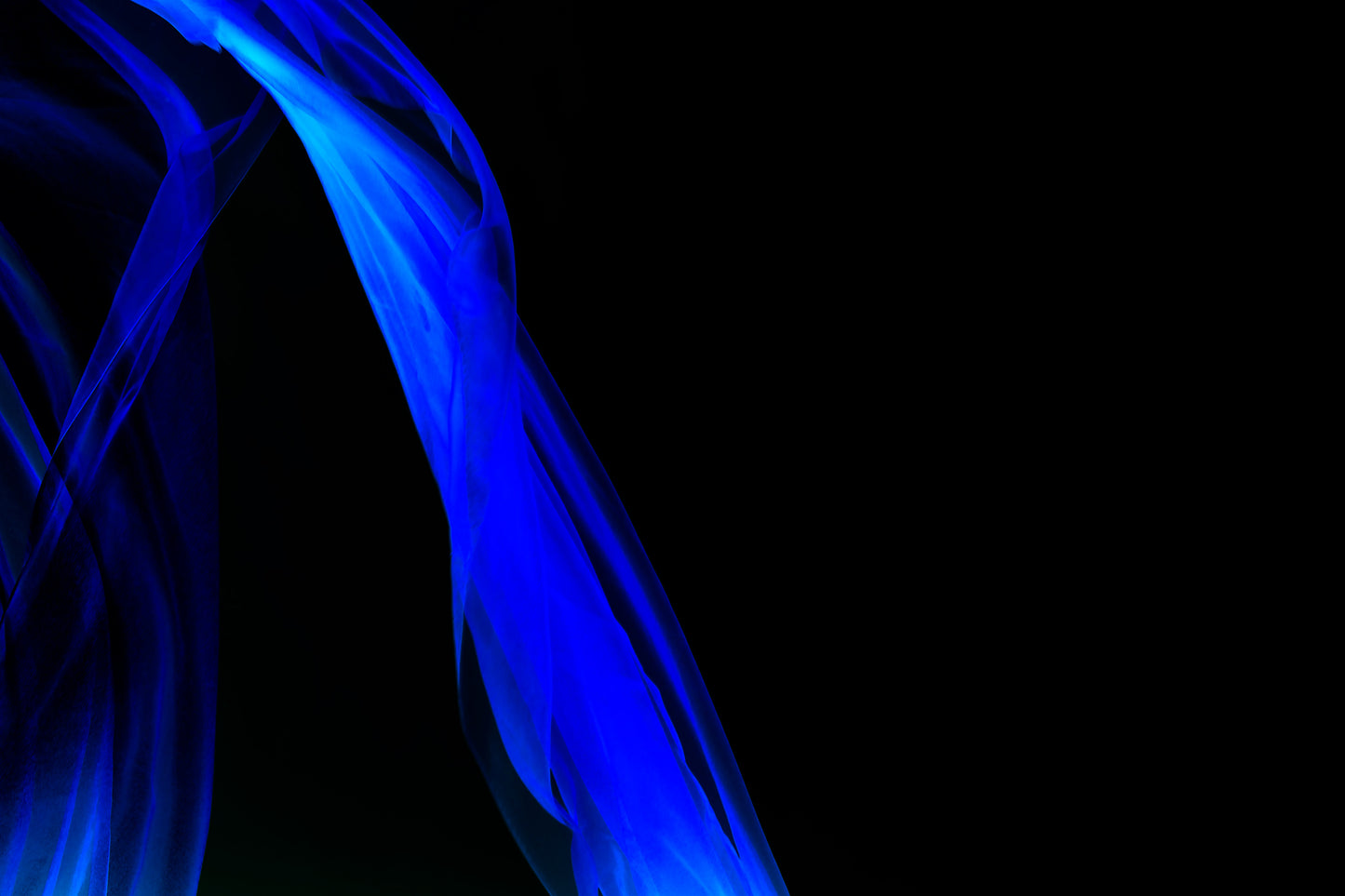Xtra POP Set - Fabric Flow - Blue - 1936900122v27 - 90x60cm, Abstract blue sheer fabric in motion on a black background. Minimalist and luminous. Limited edition fine art print.