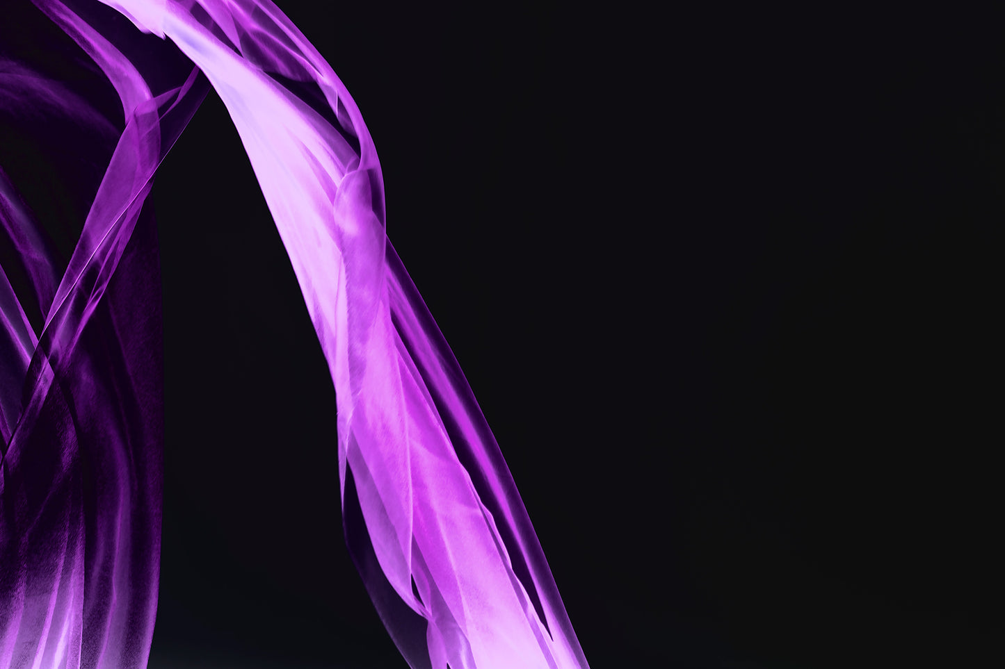 Xtra POP Set - Fabric Flow - Purple - 1936900122v40 - 90x60cm, Abstract purple sheer fabric curves across black background. Fluid motion and minimal elegance. Limited edition fine art print.