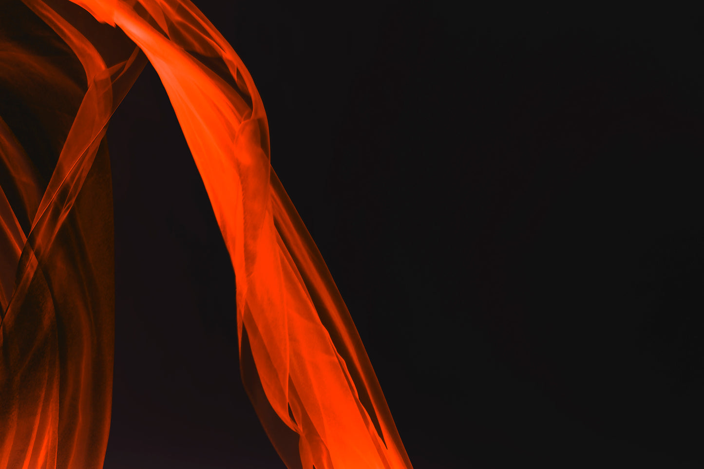 Xtra POP Set - Fabric Flow - Red - 1936900122v33 - 90x60cm, Vivid red sheer fabric flows diagonally over black background. Abstract movement with bold contrast. Limited edition fine art print.