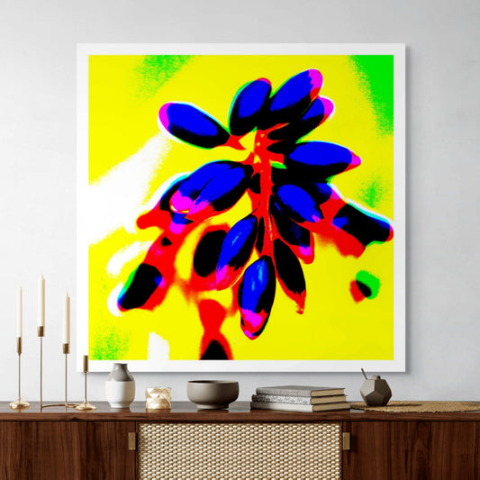 Xtra POP Set - Ginger Flower Buds - 181863v11 - Room View, Intense violet buds on a bright red stem set against a luminous yellow and lime green background, with high-contrast Pop Art styling.