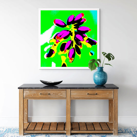 Xtra POP Set - Ginger Flower Buds - 181863v14 - Room View, Magenta flower buds with golden stems on an electric green background, rendered in bold Pop Art style.
