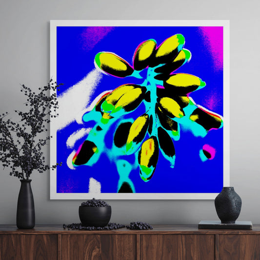 Xtra POP Set - Ginger Flower Buds - 181863v4 - Room View, Bright yellow buds with black shading against a vivid blue and cyan background, featuring neon green and pink accents.