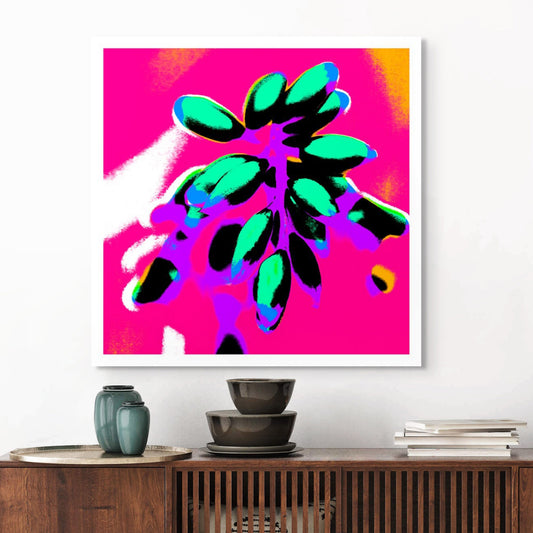 Xtra POP Set - Ginger Flower Buds - 181863v6 - Room View, Teal and aqua buds outlined in black, set against a vivid hot pink and magenta background with purple and orange highlights.