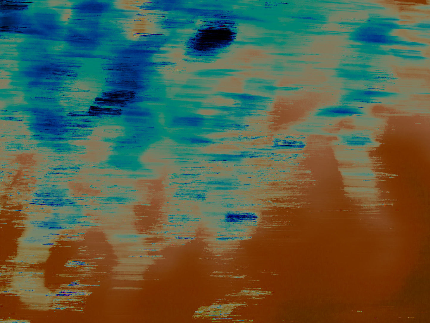 Xtra POP Set - Global Roaming - Oceanic Markings - Coral Sea - 140059v11 - 90x67.5cm, Abstract coastal artwork with teal, rust, and indigo brushstroke textures evoking water reflections. Limited edition fine art print.