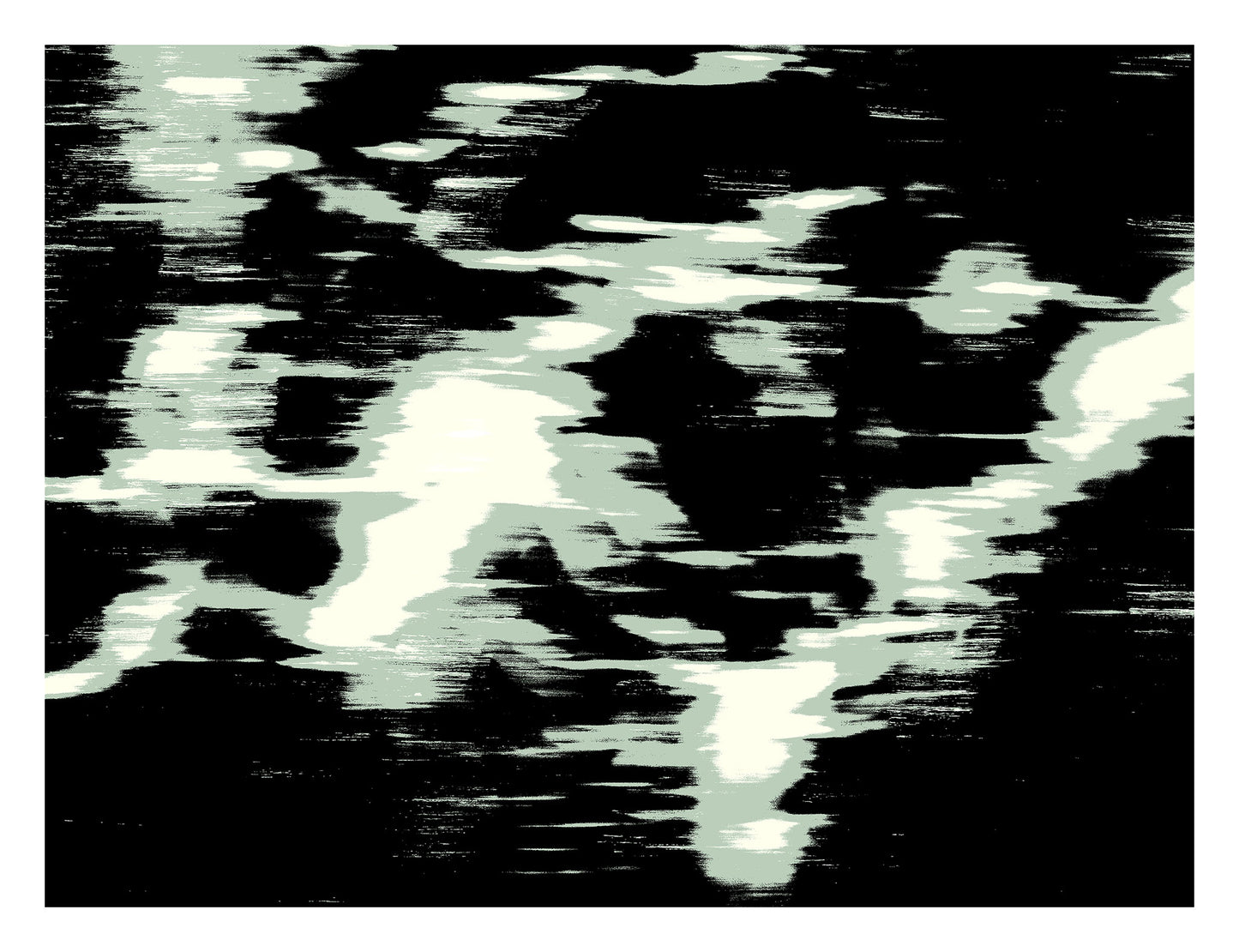 Xtra POP Set - Global Roaming - Oceanic Markings - Coral Sea - 140066v38 - 104x81.5cm, Abstract artwork with pale green and black high-contrast patterns suggesting sonar or phosphorescent ocean trails. Limited edition.