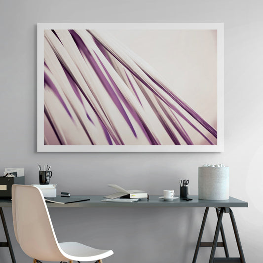 Xtra POP Set - Palm Frond - 190151bv27 - Room View, Palm frond artwork in cream and plum tones, with flowing diagonal lines and a soft, abstract elegance.