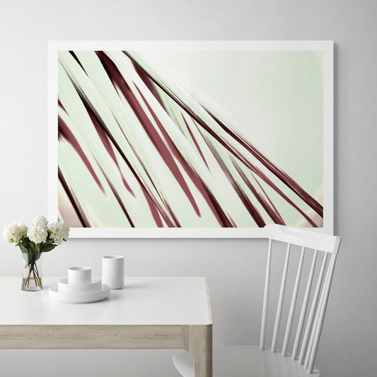 Xtra POP Set - Palm Frond - 190151bv28 - Room View, Palm frond artwork in mint green and deep burgundy tones, with a bold graphic contrast and flowing diagonal movement.