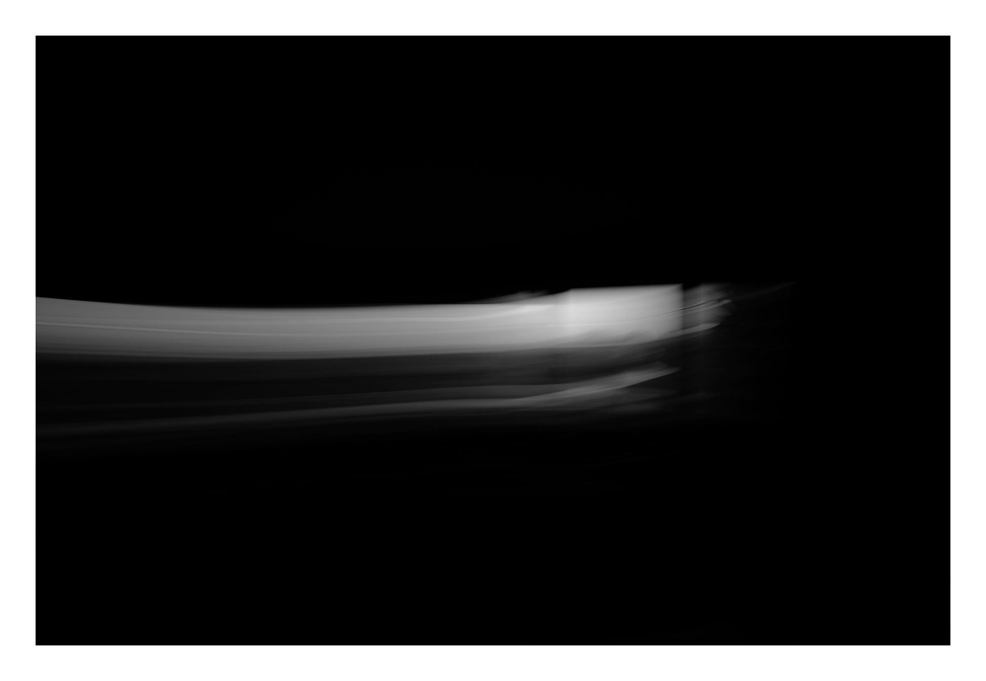 Dancing into the Light 7872 - 104x74cm, minimalist black and white abstract light drawing with dynamic flow, fine art limited edition print by Raymond Mather, ART1.