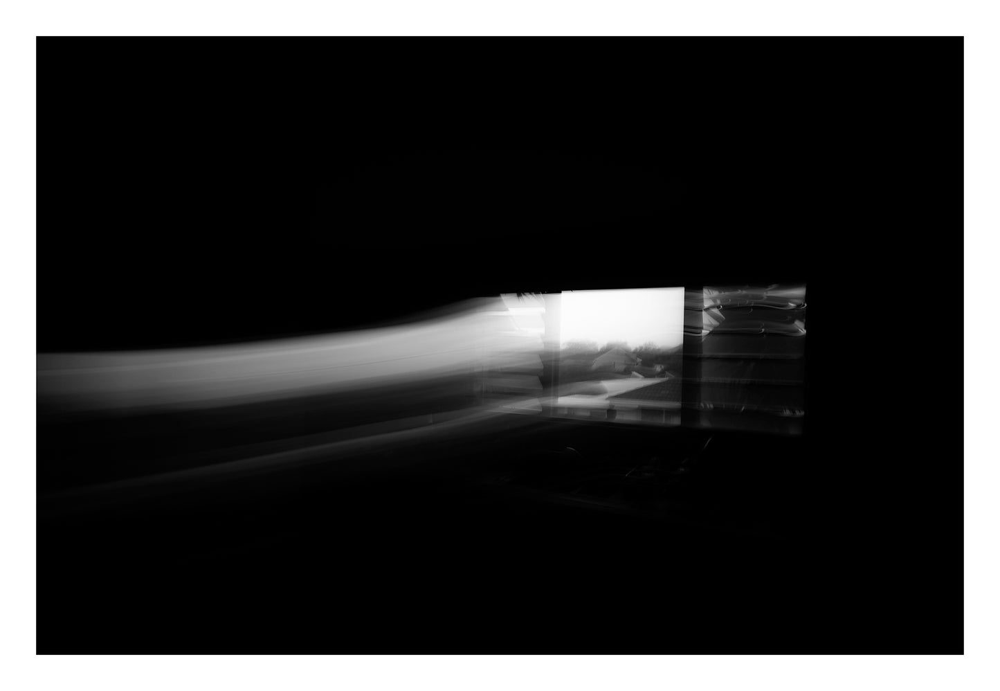 Dancing into the Light 7874 - 104x74cm, expressive black and white artwork featuring light and movement, limited edition fine art print by Raymond Mather, ART1.