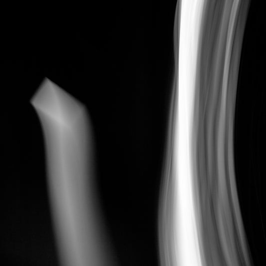 Dancing into the Light 7884v3 - Close Detail View, black and white minimalist light drawing expressing movement, limited edition fine art print by Raymond Mather, ART1 collection.