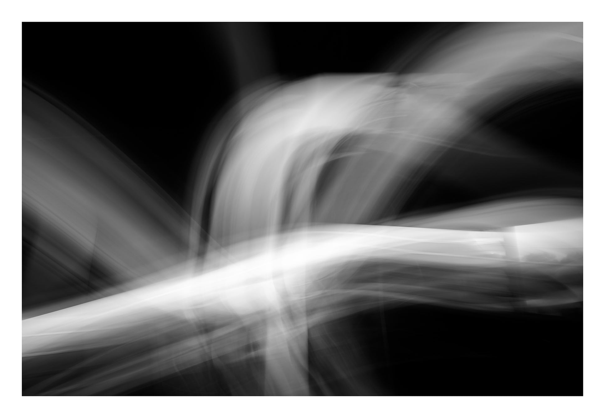 Dancing into the Light 7889v3 - 104x74cm, fine art black and white print of luminous light trails in motion, limited edition by Raymond Mather, ART1.