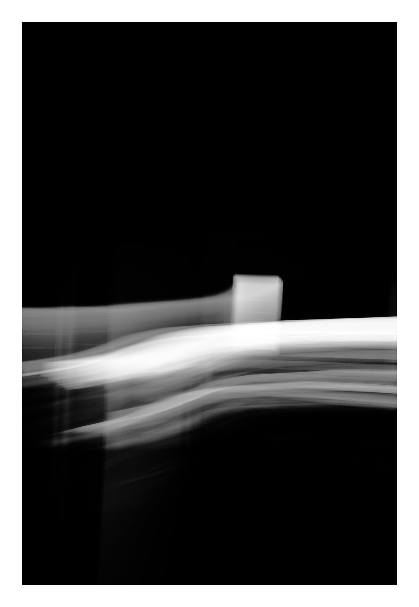 Dancing into the Light 7893v3 - 74x104cm, abstract black and white light drawing with gentle fluid motion, limited edition fine art by Raymond Mather, ART1.