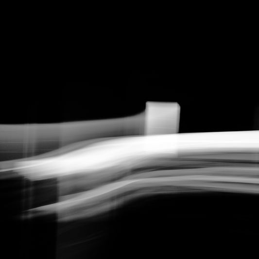 Dancing into the Light 7893v3 - Close Detail View, abstract black and white light drawing with gentle fluid motion, limited edition fine art by Raymond Mather, ART1.