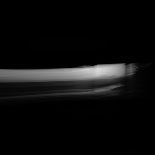 Dancing into the Light 7872 - Close Detail View, minimalist black and white abstract light drawing with dynamic flow, fine art limited edition print by Raymond Mather, ART1.