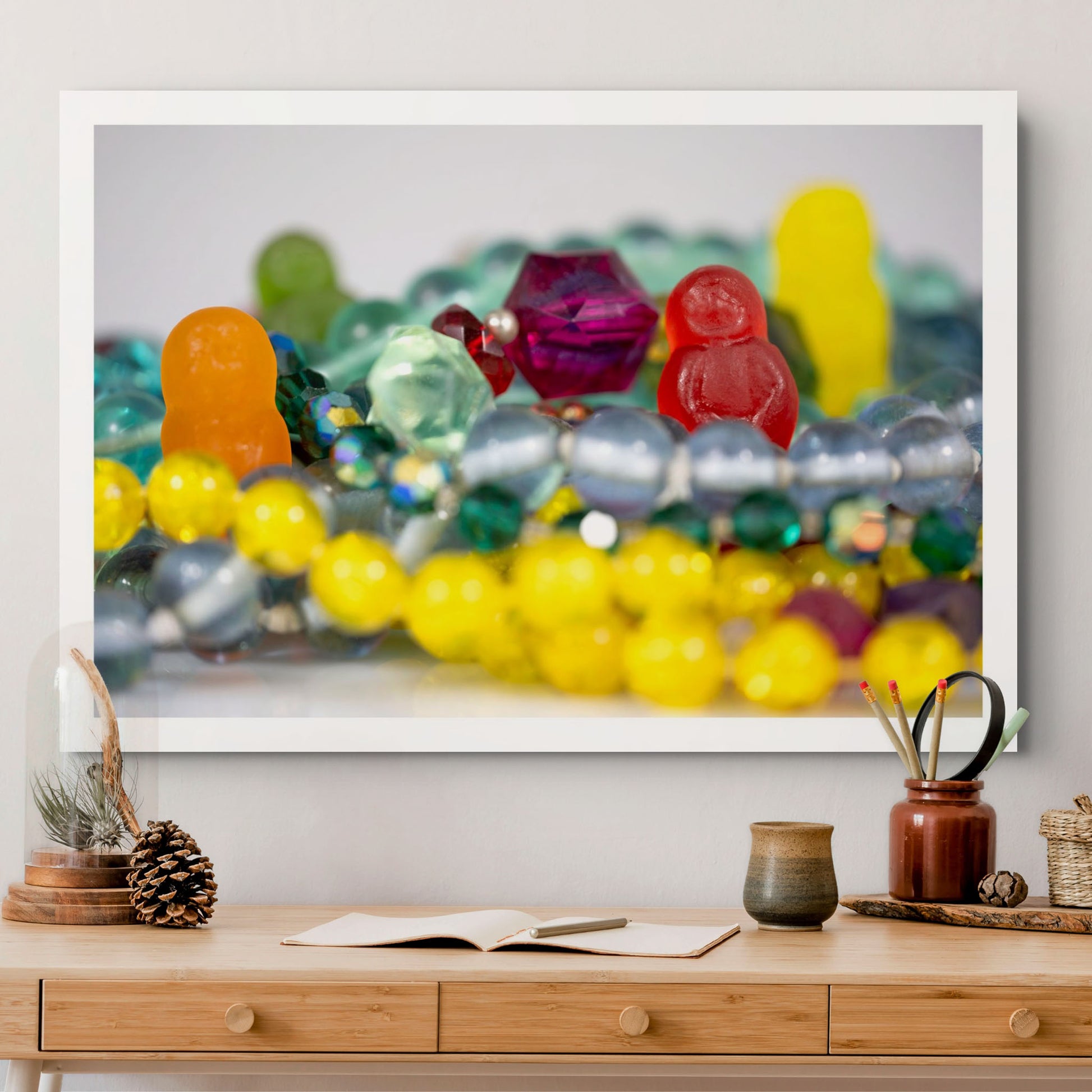 Hidden Gems - 266603v1 displayed as a large horizontal photographic artwork above a timber desk in a contemporary interior.