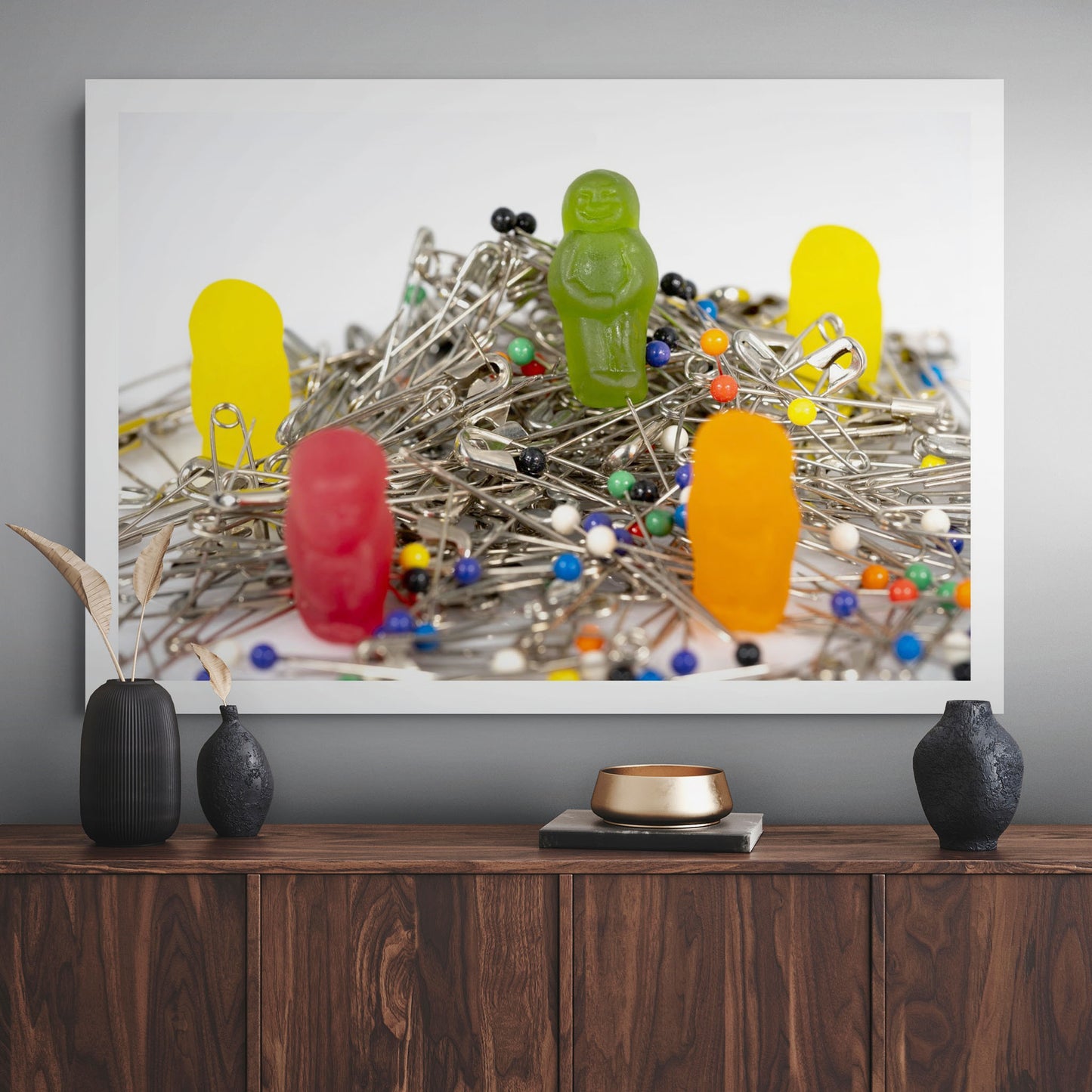 Needles And Pins - 266982v1 displayed as a large landscape photographic artwork above a dark timber sideboard.