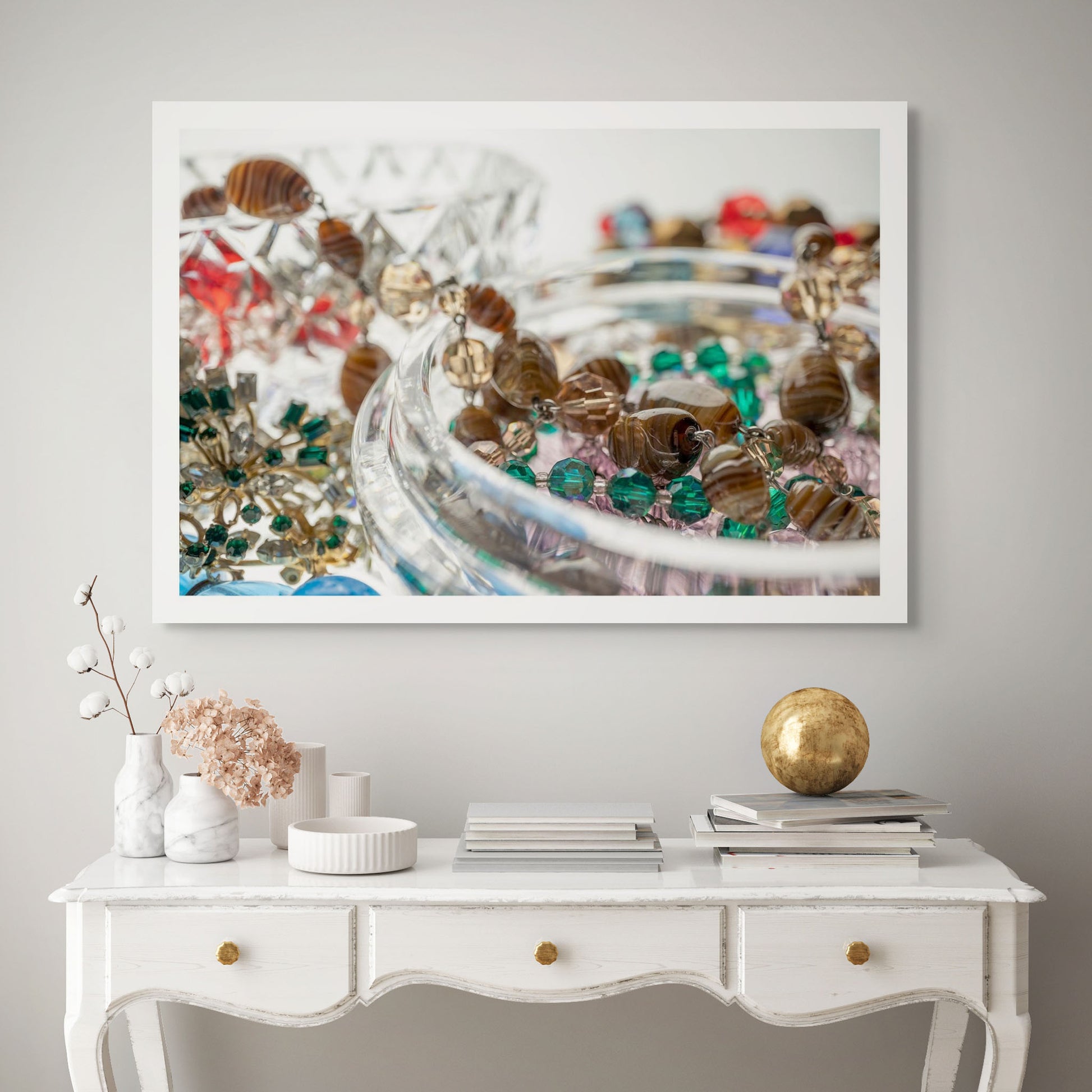 Still Life artwork of gems and jewels by Australian photographer Raymond Mather at ART1 Fine Art Photography, situated in Art Placer room view.