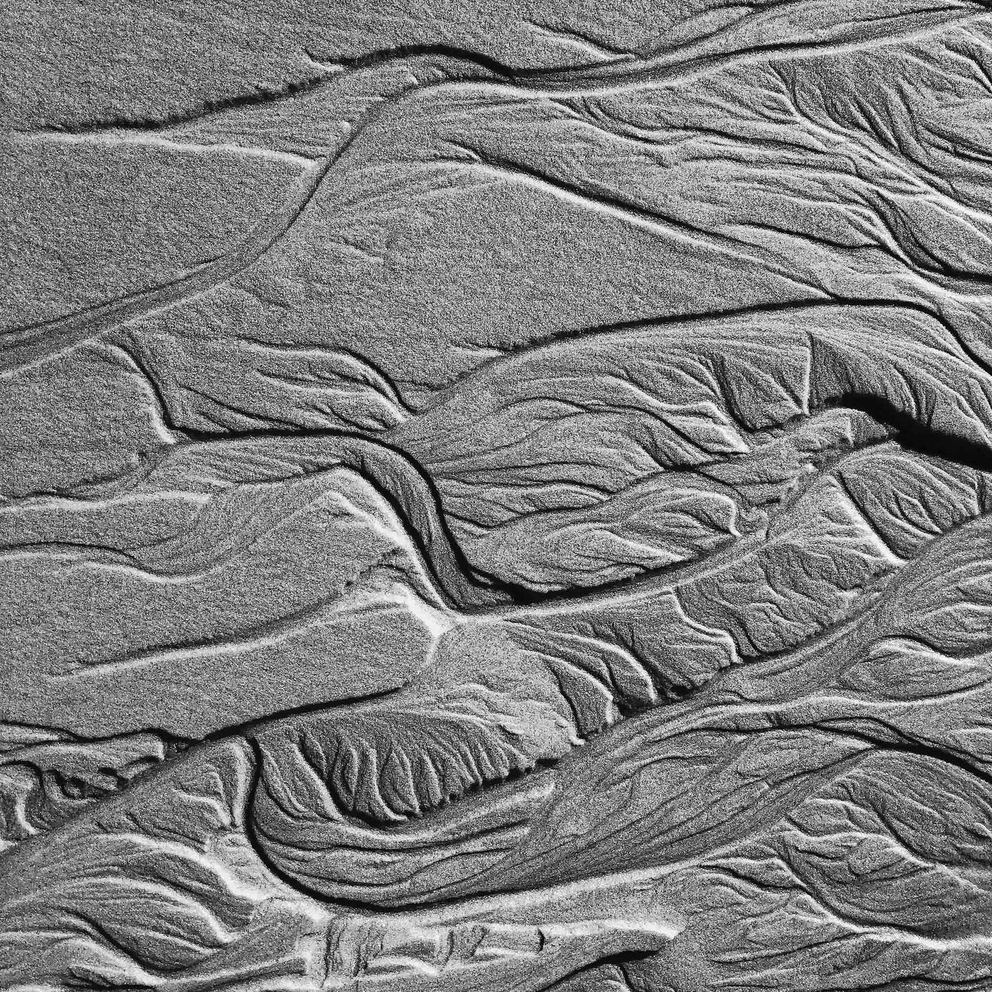 Monochrome Mix - Scotts Head - Beach Sand Tidal Forms - 19E4544 - Close Detail View, Vertical black and white photograph showcasing finely textured tidal sand formations with flowing, organic patterns on the beach at Scotts Head.