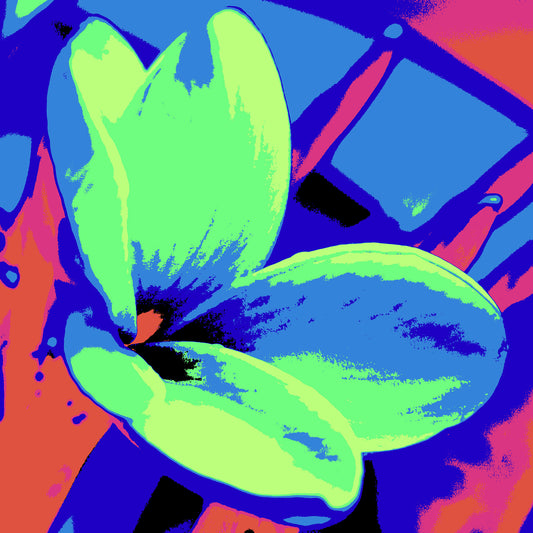 Xtra POP Set  - Frangipani - 207015v213 - Close Detail View, Frangipani flower in vibrant green, blue, and coral tones with bold graphic styling and saturated Pop Art colour treatment.