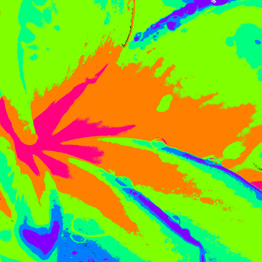 Xtra POP Set - Frangipani - 207015v413 - Close Detail View, Frangipani flower in fluorescent green, pink, orange, and blue tones with vivid Pop Art stylisation and high-impact colour.