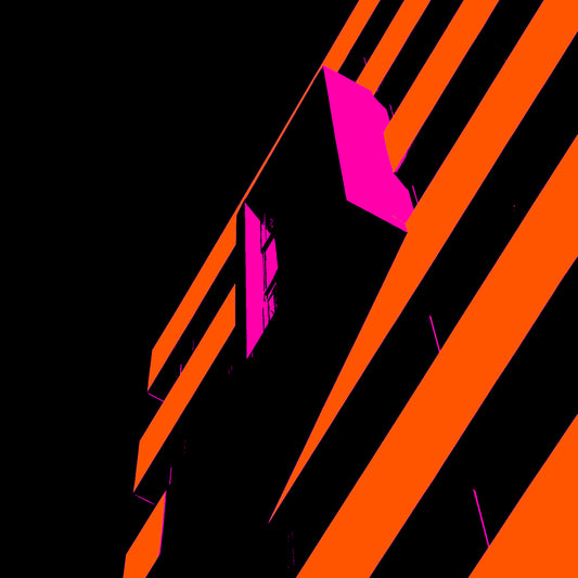 POPscape Sydney - Darlinghurst - Taylor Square - St Margarets - 19001v43 - Close Detail View, Bold abstract image of building facade in Darlinghurst with diagonal orange and black stripes and vivid pink window forms. Geometric Pop Art treatment.