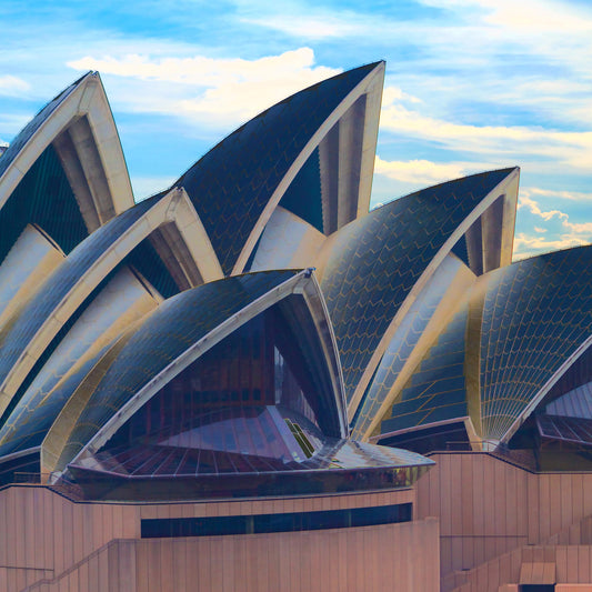 POPscape Sydney - Opera House Sails 0133v43 - Close Detail View, vivid blue sky Pop Art style of Sydney Opera House sails, fine art limited edition print.