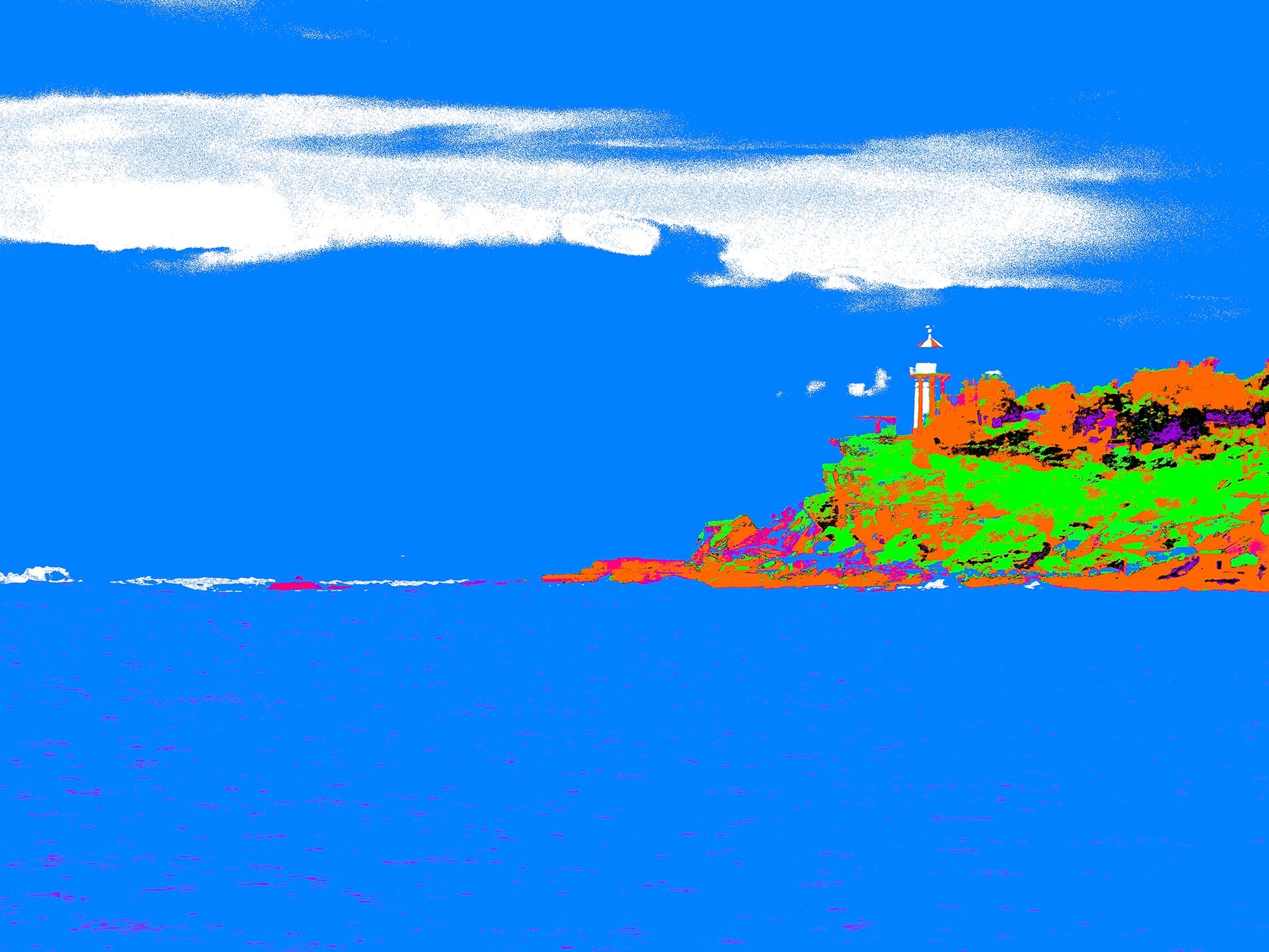 POPscape Sydney - Watsons Bay Lighthouse 3737v20 - 90x67.5cm, vivid blue ocean backdrop, limited edition fine art print.