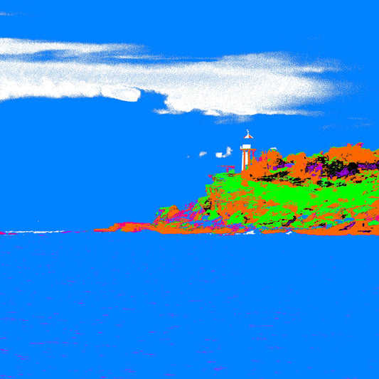 POPscape Sydney - Watsons Bay Lighthouse 3737v20 - Close Detail View, vivid blue ocean backdrop, limited edition fine art print.