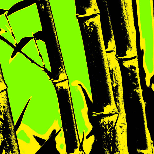 Xtra POP Set - Bamboo - 20061221-27v10 - Close Detail View, Stylised bamboo scene with bold yellow and black stalks on a vivid lime green background; graphic Pop Art treatment with minimalist, high-contrast impact.