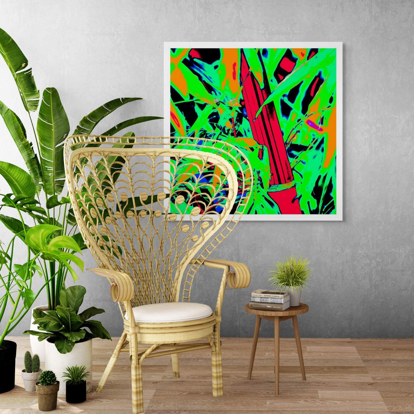 Xtra POP Set - Bamboo - 36904830v10 - Room View, Digitally manipulated bamboo image with intense neon colour palette, bright red stalks, electric green foliage, and deep blues-styled with high contrast and bold Pop Art treatment.