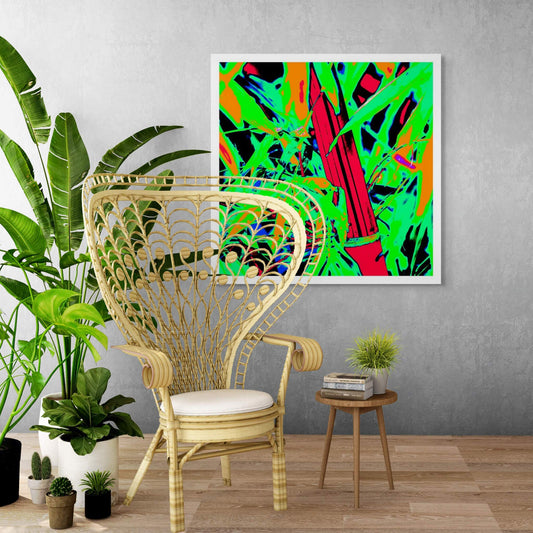 Xtra POP Set - Bamboo - 36904830v10 - Room View, Digitally manipulated bamboo image with intense neon colour palette, bright red stalks, electric green foliage, and deep blues-styled with high contrast and bold Pop Art treatment.