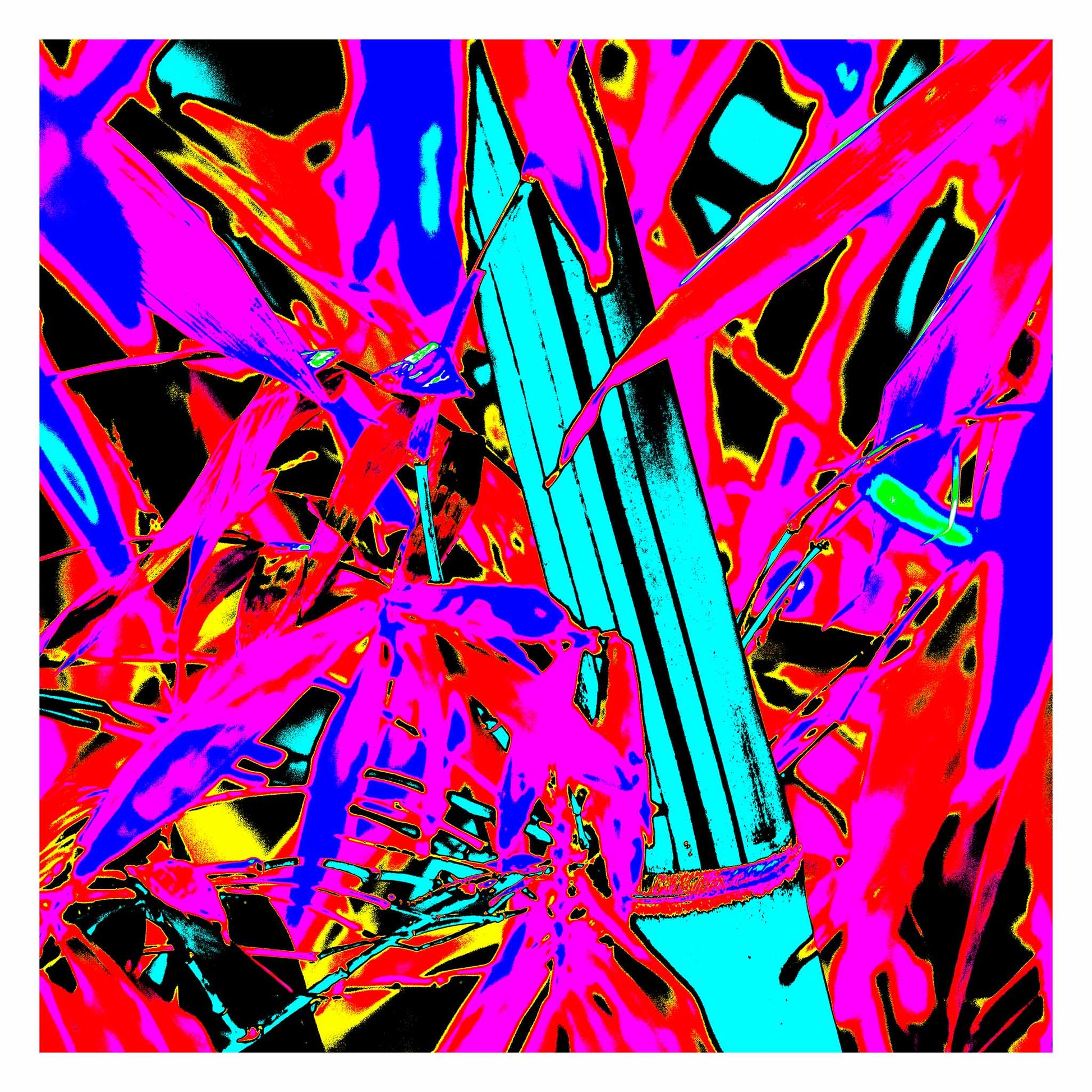 Xtra POP Set - Bamboo - 36904830v5 - 104x104cm, Neon-toned bamboo artwork featuring turquoise stalk and fuchsia-red foliage with bold blue and black accents; graphic Pop Art transformation of a natural jungle scene.